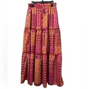 Women’s Tiered Maxi Skirt 28” Elastic Waist Boho Peasant A Line